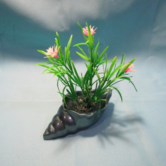 Aquarium Decoration -Teal Blue Long Shell with Flowering Plant. - Picture 7 of 8